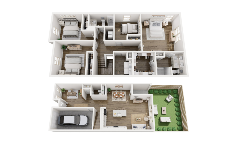Heron - 4 bedroom floorplan layout with 2.5 bathrooms and 2104 square feet