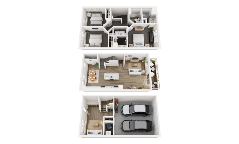 Starling - 3 bedroom floorplan layout with 2.5 bathrooms and 1728 square feet
